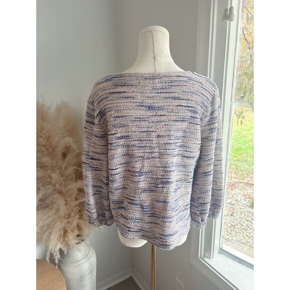 Madewell Marled Rainbow Jacquard V Neck Top Womens Medium Retro Grandmacore - Picture 7 of 9